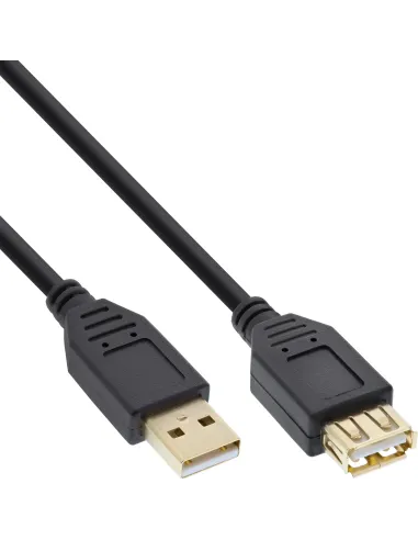 InLine Cavo USB 2.0 A maschio A femmina, prolunga, dorato, nero, 1m