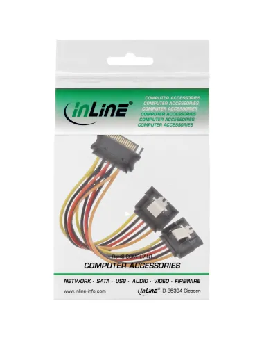 InLine Cavo di alim. a Y, 1x Sata 15pin M a 2x SATA 15pin F, con ling., 0,15m