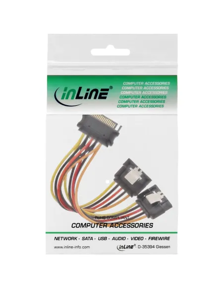 InLine Cavo di alim. a Y, 1x Sata 15pin M a 2x SATA 15pin F, con ling., 0,15m