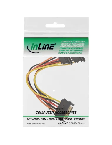 InLine Cavo di aliment. a Y, da 1x 5,25“ M a 2x SATA F, ang., con ling., 0,15m