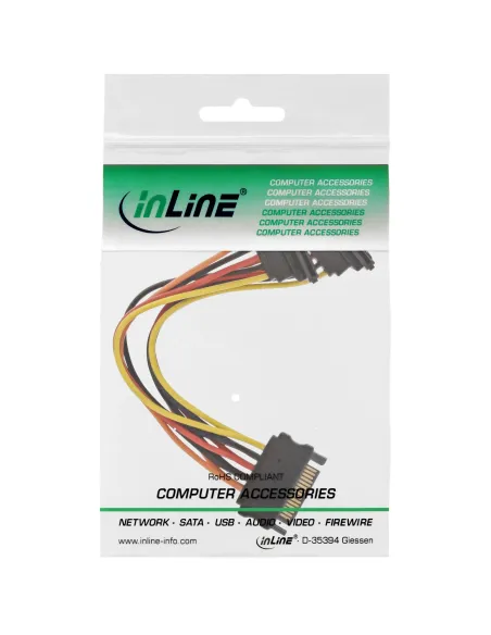 InLine Cavo di aliment. a Y, da 1x 5,25“ M a 2x SATA F, ang., con ling., 0,15m