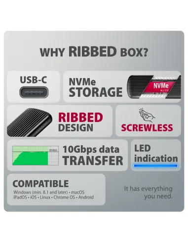 Axagon Box esterno SSD Grigio, Nero M.2