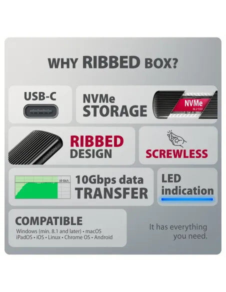 Axagon Box esterno SSD Grigio, Nero M.2