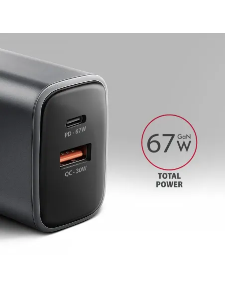 Axagon ACU-PQ67 Caricabatterie per dispositivi mobili Universale Nero, Grigio AC Ricarica rapida Interno