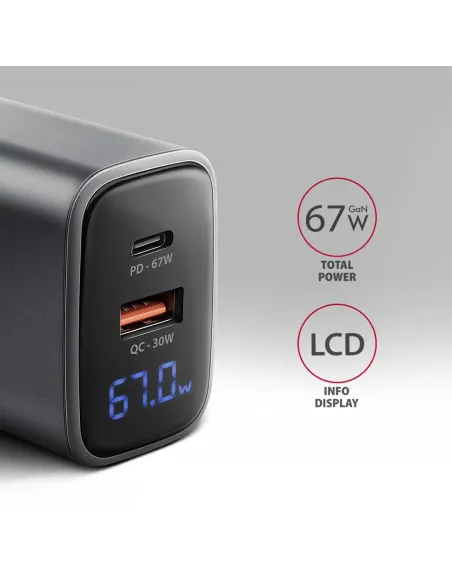 Axagon ACU-PQ67D Caricabatterie per dispositivi mobili Universale Nero, Grigio AC Ricarica rapida Interno