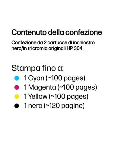 HP Confezione da 2 cartucce di inchiostro nero in tricromia originali 304