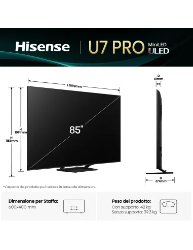 Hisense U7Q PRO Smart TV ULED MiniLED 85" 4K 85U7Q PRO