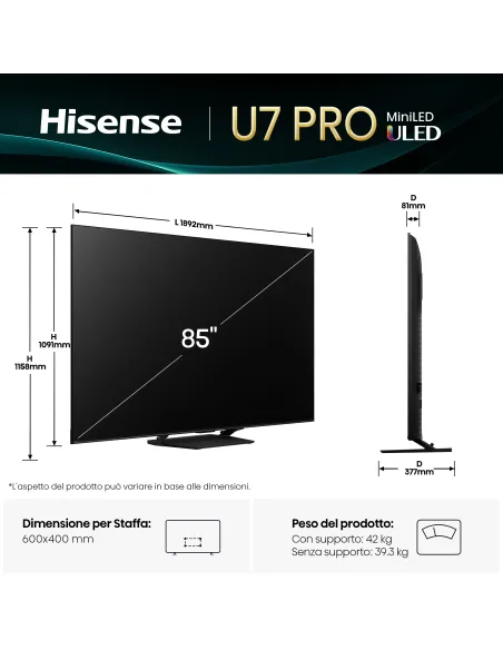 Hisense U7Q PRO Smart TV ULED MiniLED 85" 4K 85U7Q PRO