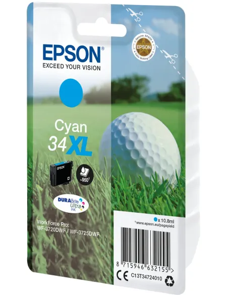 Epson Golf ball Singlepack Cyan 34XL DURABrite Ultra Ink