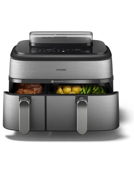 Philips Serie 5000 Airfryer doppio cestello con vapore, Friggitrice ad aria da 9.0L, 19 metodi di cottura, Pulizia cestello