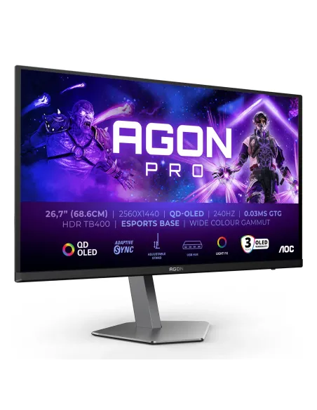 AOC AGON PRO AG276QZD2 Monitor PC 67,3 cm (26.5") 2560 x 1440 Pixel Quad HD QD-OLED Nero, Grigio