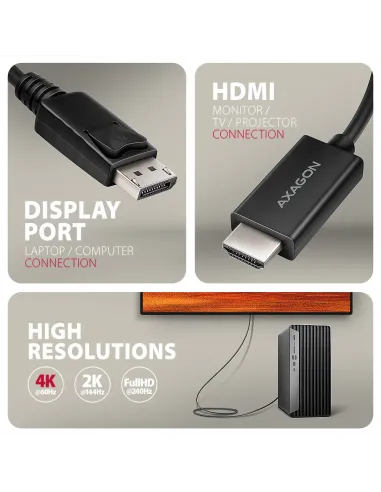 Axagon RVD-HI20C2 cavo e adattatore video 1,8 m DisplayPort HDMI Nero