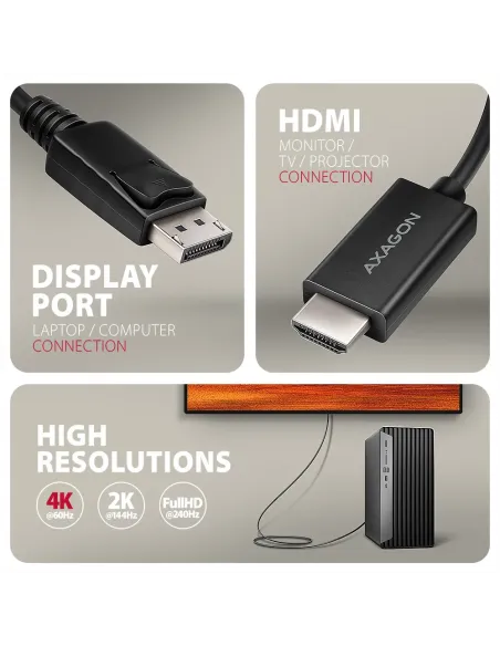 Axagon RVD-HI20C2 cavo e adattatore video 1,8 m DisplayPort HDMI Nero