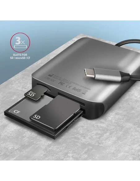 Axagon CRE-S3C lettore di schede USB 3.2 Gen 1 (3.1 Gen 1) Type-C Grigio