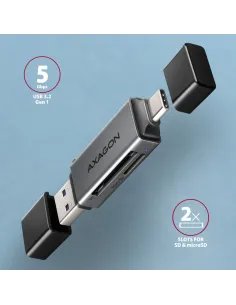 Axagon CRE-DAC USB-C+ USB-A 5 Gbps MINI card reader 2-slot & lun SD microSD lettore di schede USB 3.0 Type-A Type-C Grigio 2