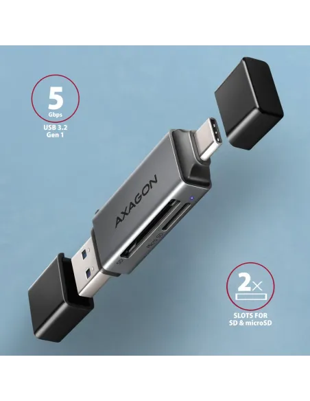 Axagon CRE-DAC USB-C+ USB-A 5 Gbps MINI card reader 2-slot & lun SD microSD lettore di schede USB 3.0 Type-A Type-C Grigio