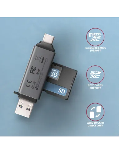Axagon CRE-DAC USB-C+ USB-A 5 Gbps MINI card reader 2-slot & lun SD microSD lettore di schede USB 3.0 Type-A Type-C Grigio