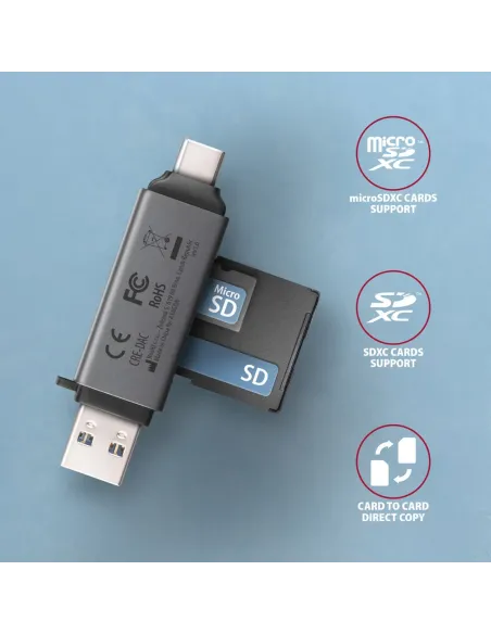 Axagon CRE-DAC USB-C+ USB-A 5 Gbps MINI card reader 2-slot & lun SD microSD lettore di schede USB 3.0 Type-A Type-C Grigio