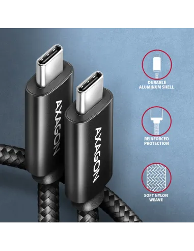 Axagon BUCM2-CM25AB Ladekabel USB-C zu USB-C 2.0, 2,5 m, PD 240 W 5 A, ALU - Schwarz - 2,5 Meter langes USB-C zu USB-C Kabel