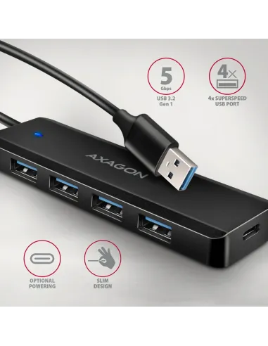 Axagon HUE-C1A hub di interfaccia USB 3.2 Gen 1 (3.1 Gen 1) Type-A 5000 Mbit s Nero