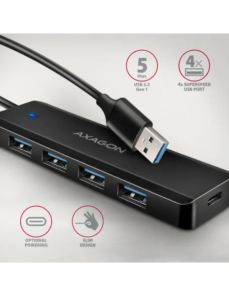 Axagon HUE-C1A hub di interfaccia USB 3.2 Gen 1 (3.1 Gen 1) Type-A 5000 Mbit s Nero