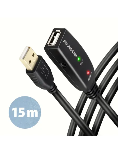 Axagon ADR-215 USB 2.0 A-M - A-F active extension repeater cable 15m - Kabel - Digital Daten cavo USB USB A Nero