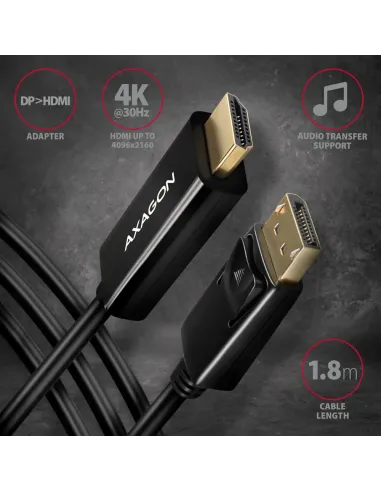 Axagon RVD-HI14C2 cavo e adattatore video 1,8 m HDMI tipo A (Standard) DisplayPort Nero