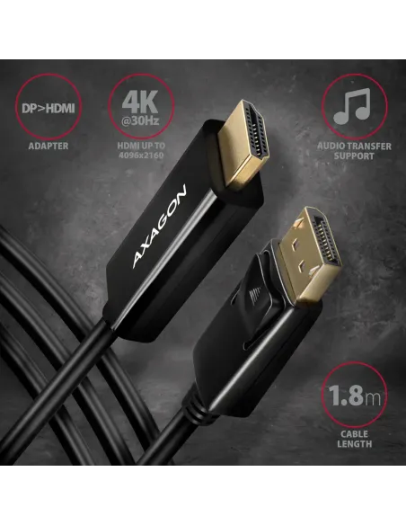 Axagon RVD-HI14C2 cavo e adattatore video 1,8 m HDMI tipo A (Standard) DisplayPort Nero