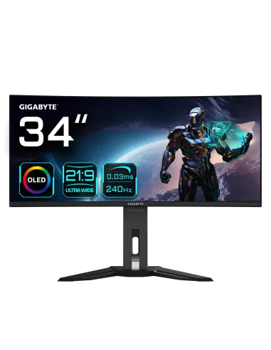 GIGABYTE Monitor da gioco curvo OLED WQHD MO34WQC2 da 34" - 3440 x 1440, 240Hz, 0.03ms, KVM, 250 cd m², FreeSync Premium Pro,