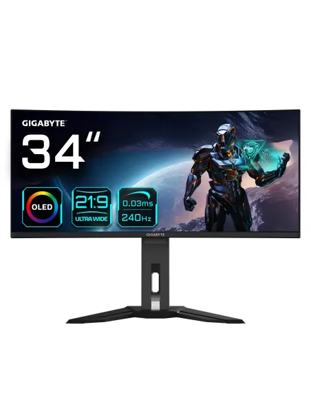 GIGABYTE Monitor da gioco curvo OLED WQHD MO34WQC2 da 34" - 3440 x 1440, 240Hz, 0.03ms, KVM, 250 cd m², FreeSync Premium Pro,