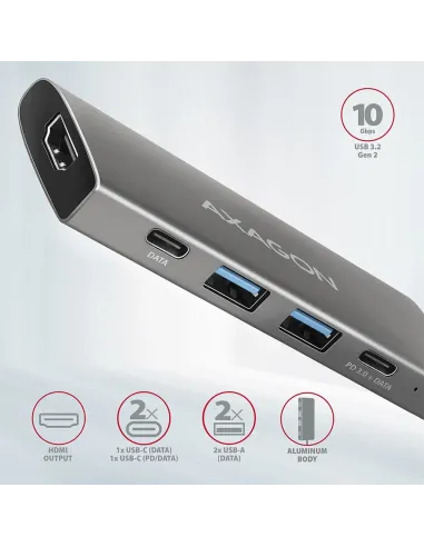 Axagon HMC-5G2 replicatore di porte e docking station per laptop Cablato USB 3.2 Gen 2 (3.1 Gen 2) Type-C Grigio