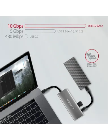 Axagon HMC-5G2 replicatore di porte e docking station per laptop Cablato USB 3.2 Gen 2 (3.1 Gen 2) Type-C Grigio