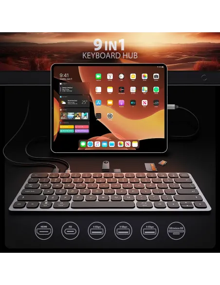 Axagon HMC-KB-US replicatore di porte e docking station per laptop Cablato USB 3.2 Gen 1 (3.1 Gen 1) Type-C Grigio