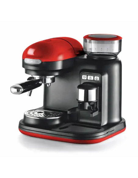 Ariete 1318 Macchina da Caffè con Macinacaffè - 1 filtro - Montalatte - 15 bar - 1080 Watt - 0,8 Litri - Linea Moderna - Rosso