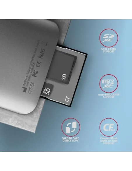 AXAGON CRE-S3 Externer Kartenleser USB-A 3.2 Gen 1, 3-Slot, SD/microSD/CF, UHS-II