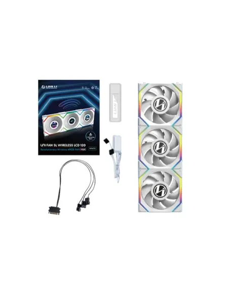 Lian Li UNI FAN SL Wireless LCD Lüfter, ARGB, PWM, 3er-Pack inkl. Controller - 120 mm, weiß