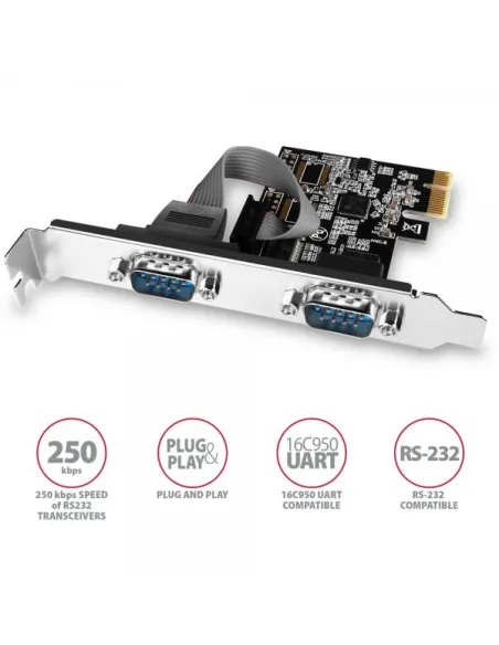 AXAGON PCEA-S2N PCIe-Adapter mit 2x Seriell-Ports - ASIX AX99100 Chipsatz