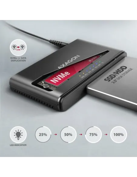 AXAGON ADSA-CC USB-C 10Gbps - NVMe M.2 SSD & SATA 2.5"/3.5" SSD/HDD CLONE MASTER 2
