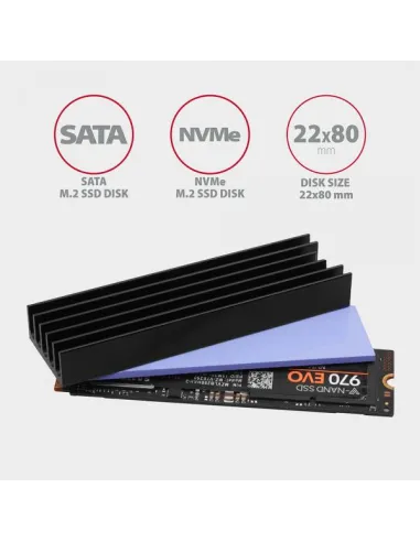 AXAGON CLR-M2L10 passiver M.2-SSD-Kühlkörper - 2280, 10 mm Höhe, Aluminium, schwarz