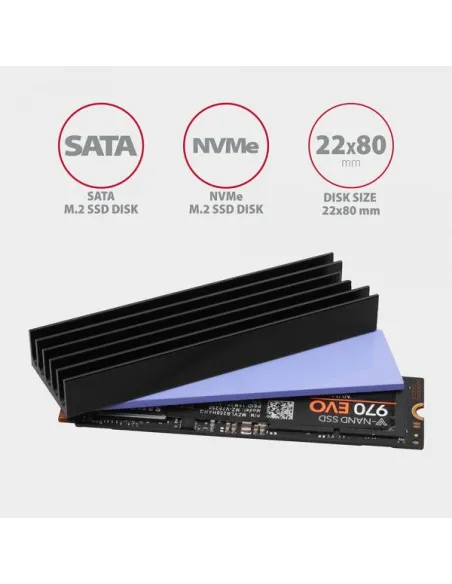 AXAGON CLR-M2L10 passiver M.2-SSD-Kühlkörper - 2280, 10 mm Höhe, Aluminium, schwarz