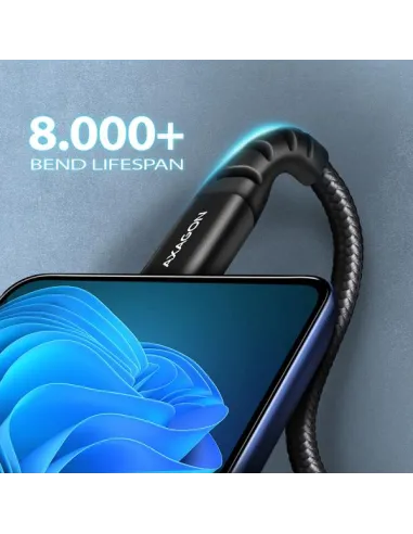 AXAGON BUCM-CM20AB USB-C zu USB-C 2.0 Kabel, 2m, PD 60W, 3A, geflochten - schwarz