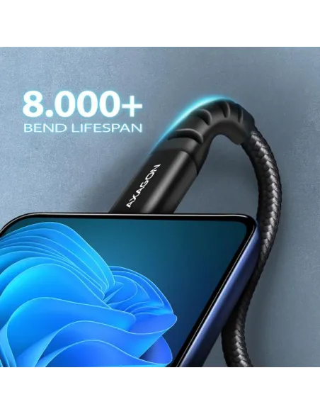 AXAGON BUCM-CM20AB USB-C zu USB-C 2.0 Kabel, 2m, PD 60W, 3A, geflochten - schwarz