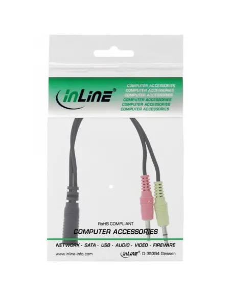 InLine Audio Headset Y-Adapterkabel, 2x 3,5-mm-Stecker auf 3,5mm-Klinkenbuchse 4-Pol CTIA - 0,15 m