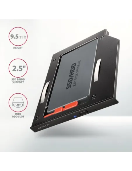 AXAGON RSS-CD09 2.5 Zoll SSD/HDD Adapter für optisches Laufwerk, 9,5 mm, LED