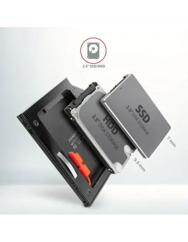 AXAGON RSS-CD09 2.5 Zoll SSD/HDD Adapter für optisches Laufwerk, 9,5 mm, LED