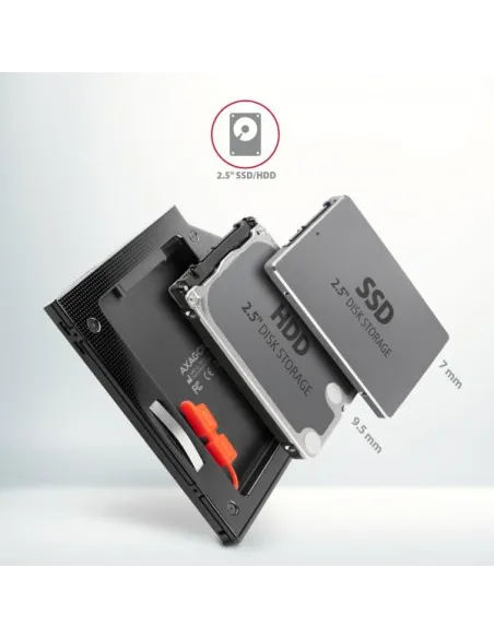 AXAGON RSS-CD09 2.5 Zoll SSD/HDD Adapter für optisches Laufwerk, 9,5 mm, LED