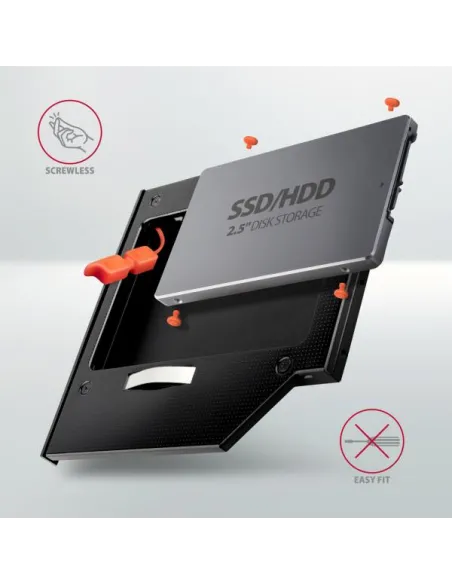 AXAGON RSS-CD09 2.5 Zoll SSD/HDD Adapter für optisches Laufwerk, 9,5 mm, LED