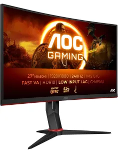 AOC Gaming C27G4ZXE Monitor curvo FHD da 27 pollici, 280 Hz, 1 ms, HDR10, FreeSync Premium 1920x1080, HDMI, DisplayPort nero/gr
