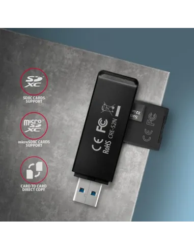 Axagon CRE-S2N lettore di schede USB 3.2 Gen 1 (3.1 Gen 1) Type-A Nero