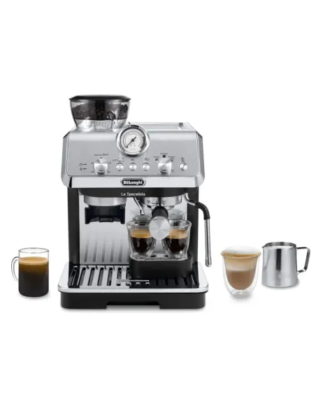 De’Longhi Dedica Arte La Specialista Arte - Macchina per Caffè in chicchi Manuale, Montalatte manuale, 1400W, Metal Black
